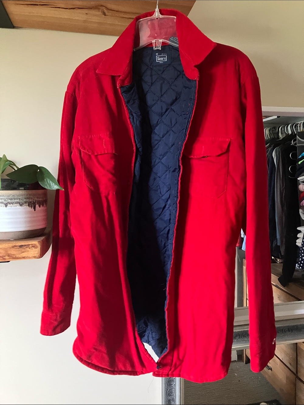 Sears Men's Bright Red Lightweight Quilted-Lined Shirt Jacket